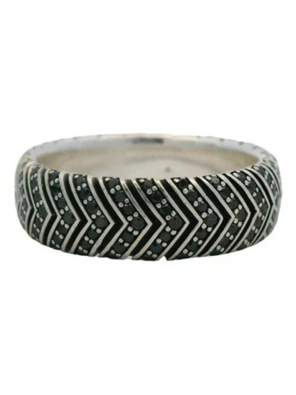 David Yurman Men's 925 Sterling Silver Black Diamond Chevron Band Ring Size 13